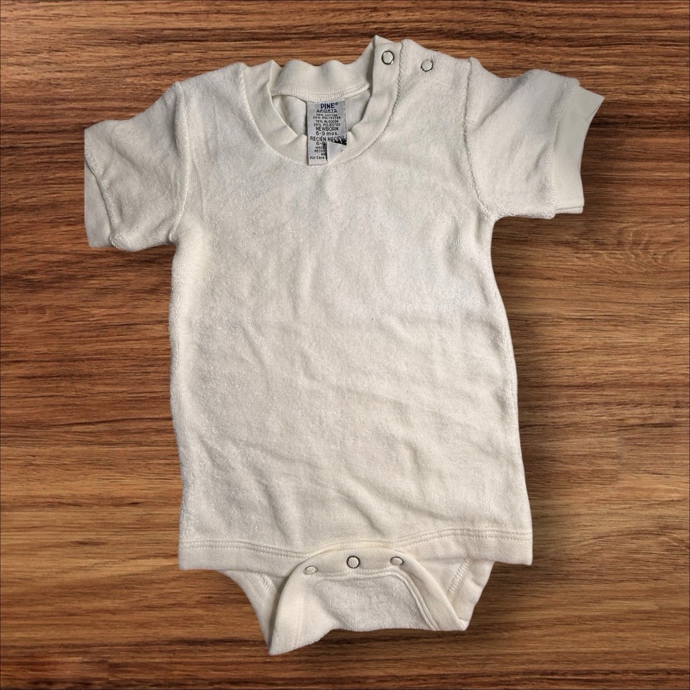 Vintage Pine Sports Terry Cloth Baby Bodysuit Newborn 6–9 Months White USA Made